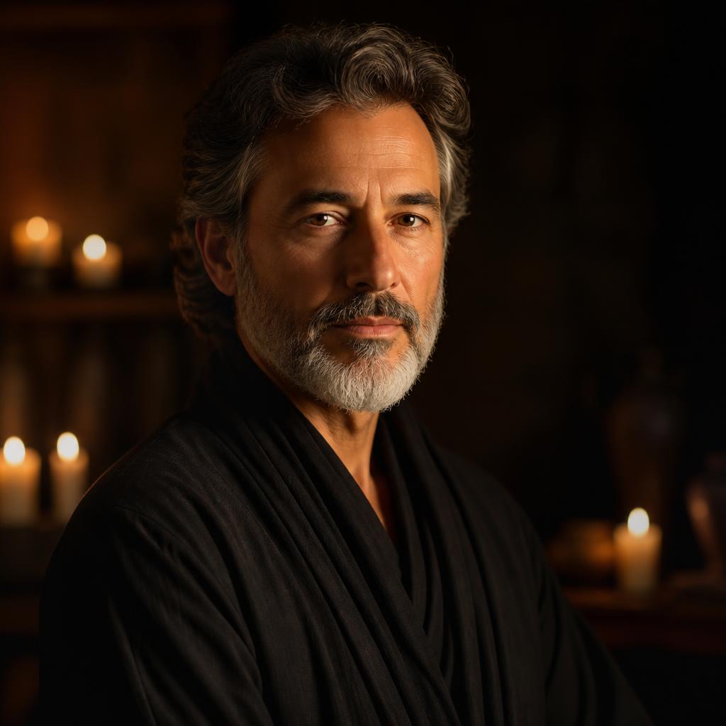 Maestro de la oficina espiritual con luz dorada